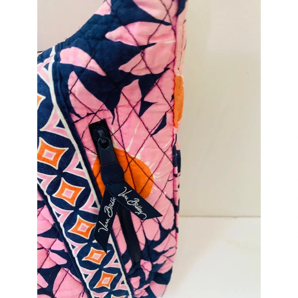 Vera Bradley Sun Valley Quilted Cotton Hobo Shoulder Bag Pink Navy Floral